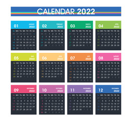 2022 Simple Calendar Colorful Design Week Starts On Sunday