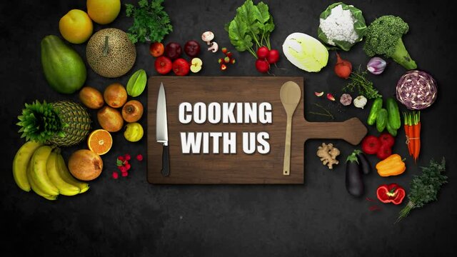 Cooking With Us Intro I Opener I Title With Fork and Knife With Apple Pro-res 4444 Transparent Alpha Channel, Can be used in cooking show program, graphics, and package.