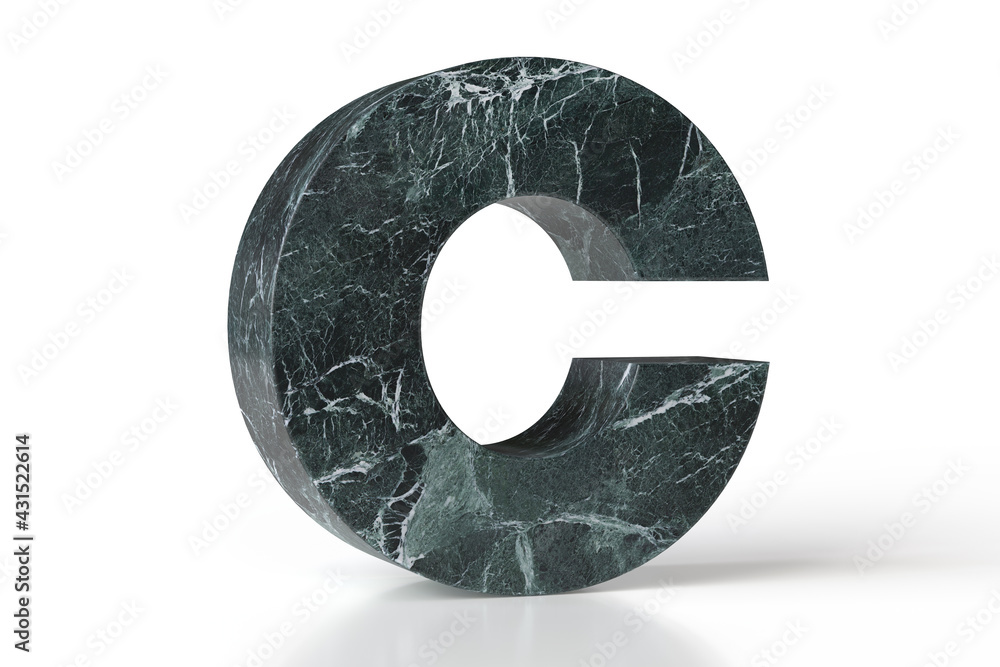 Poster marble font letter c exquisitely veined viewed in perspective. ideal graphic resource for interior d