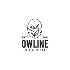 Line owl bird logo design template