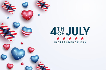 4th of july. usa independence day celebration with american balloons and gift box.