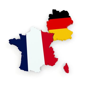 Carte de la France et de l'Allemagne, amiti&eacute; Franco Allemande, fond blanc