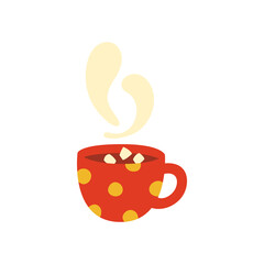 Red cup. Coffee with marshmallows. Vector cartoon. Can be used on the menu, shop, bar, postcard or stickers