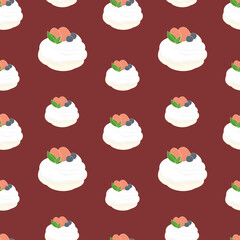 Pavlova, meringue, seamless pattern. Vector illustration