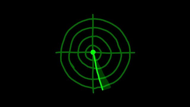 Radial radar scanning animation. Hand drawn cartoon frame by frame.