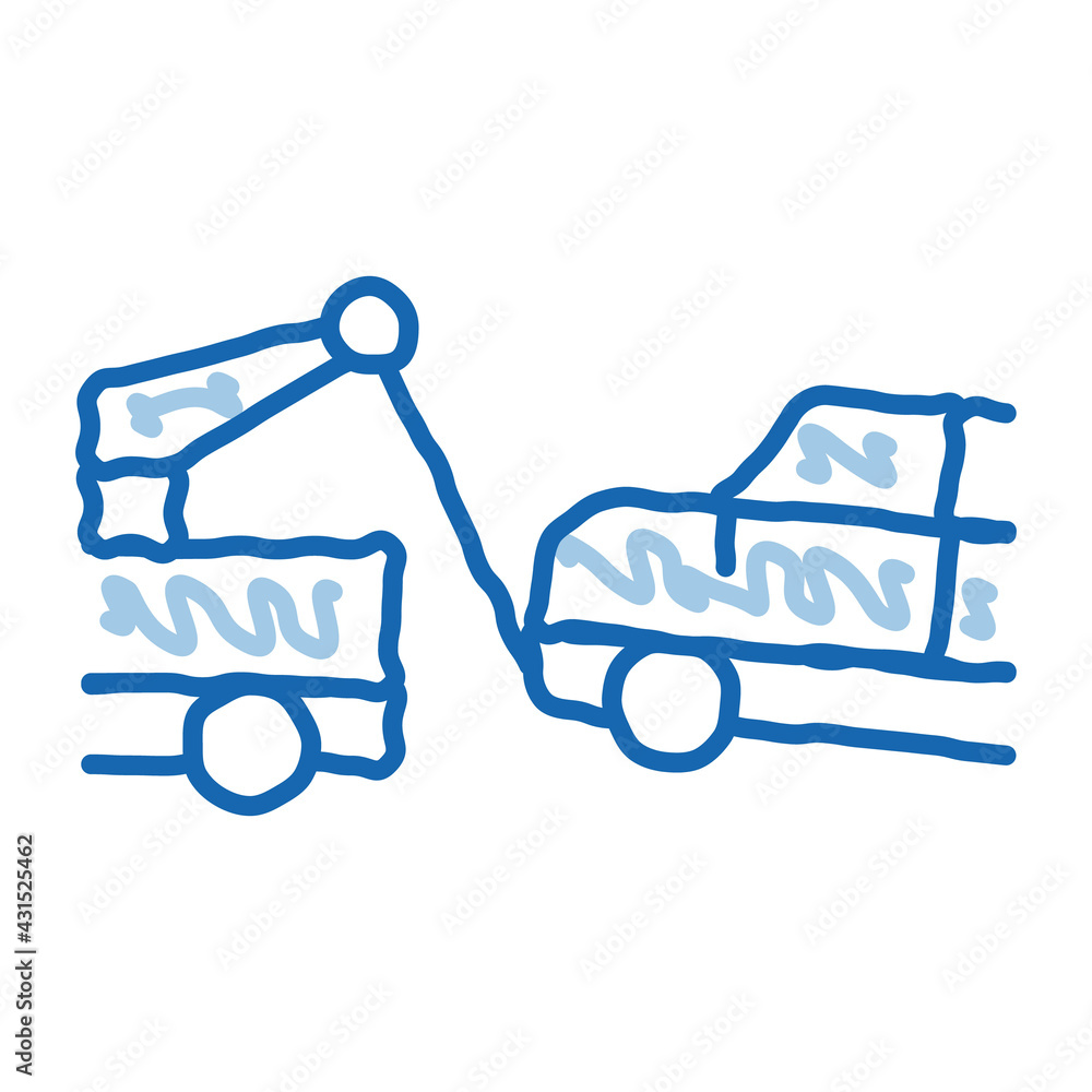 Poster Towing Broken Car doodle icon hand drawn illustration