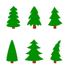 Christmas trees on white isolated background, set. vector illustration