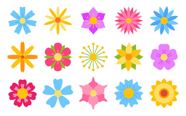 Flower set flat vector retro. Vintage flowers gift wrapping paper, stickers, labels, tags, greeting cards. Nature elements for Easter, Mothers Day.