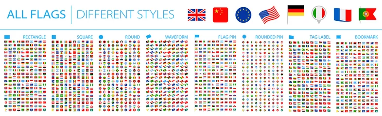 Foto op Canvas All World Flags - Big Set. Different styles. Vector Flat Icons © Porcupen