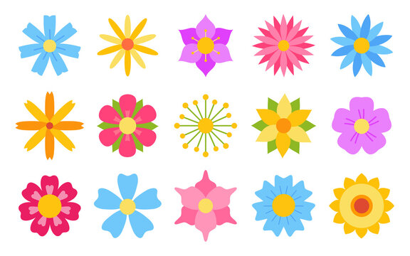 Flower set flat vector retro. Vintage flowers gift wrapping paper, stickers, labels, tags, greeting cards. Nature elements for Easter, Mothers Day.