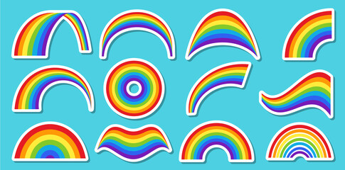 Abstract vector rainbow set in minimalist style for dishes, clothes, greeting cards, advertising banners, stickers. Rainbows in different shapes.