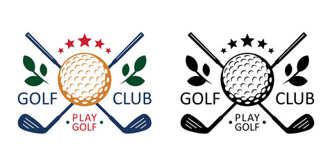 Golf club logo. Golfer sports equipment. flat style. isolated on white background