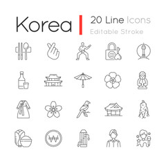 Korea linear icons set - obrazy, fototapety, plakaty