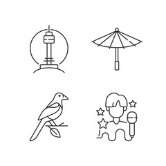 Korean traditions linear icons set