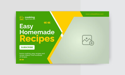 Cooking Recipes Video Thumbnail Banner template. Food Vlog Video cover photo or social media and web banner template.