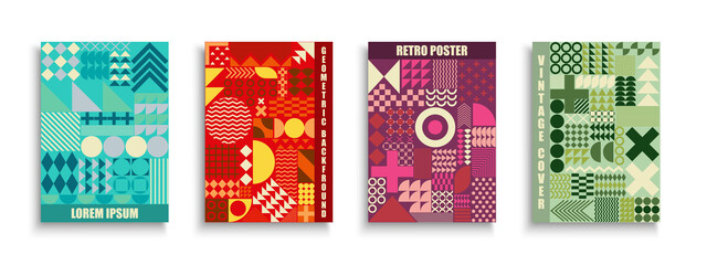 Set of trendy bright abstract color retro covers, templates, posters, placards, brochures, banners, flyers and etc. Vibrant creative design - fashion style 80-90s