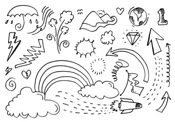 Hand drawn set doodle elements for concept design isolated on white background. vector illustration.