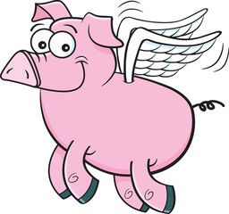 Cartoon illustration of a happy pig with wings flying.