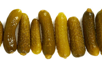small pickled cucumbers isolated on white background