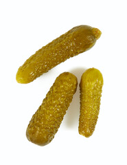 small pickled cucumbers isolated on white background