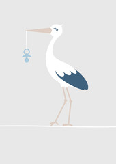 Großer Storch Mit Retroblauem Schnuller Grau