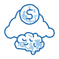 Brain Cloud Money doodle icon hand drawn illustration