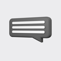 Black 3d bubble talk isolated on gray background. Glossy black speech bubble, dialogue, messenger shape. 3D render vector icon for social media or website