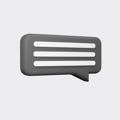 Black 3d bubble talk isolated on gray background. Glossy black speech bubble, dialogue, messenger shape. 3D render vector icon for social media or website