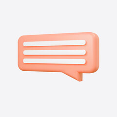 Orange 3d bubble talk isolated on gray background. Glossy coral speech bubble, dialogue, messenger shape. 3D render vector icon for social media or website