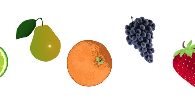 A moving and looping banner of various fresh fruits over a white background