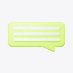 Green 3d bubble talk isolated on gray background. Glossy green speech bubble, dialogue, messenger shape. 3D render vector icon for social media or website