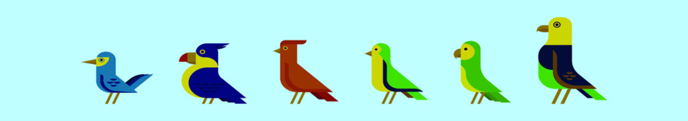 set of bird cartoon icon design template with various models. vector illustration isolated on blue background