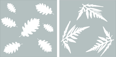 
pattern of oak leaves and exotic leaves on a gray background
