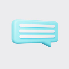 Blue 3d bubble talk isolated on gray background. Glossy blue speech bubble, dialogue, messenger shape. 3D render vector icon for social media or website