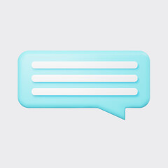 Blue 3d bubble talk isolated on gray background. Glossy blue speech bubble, dialogue, messenger shape. 3D render vector icon for social media or website