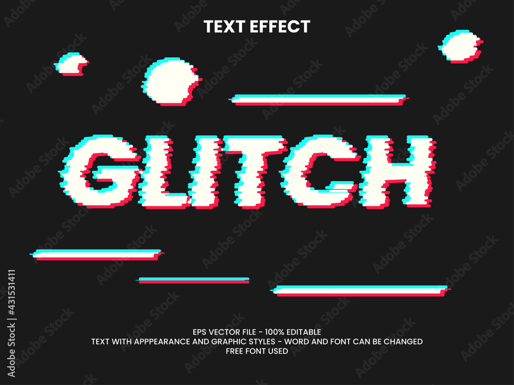 Poster glitch text effect. editable font text effect retro glitch style.