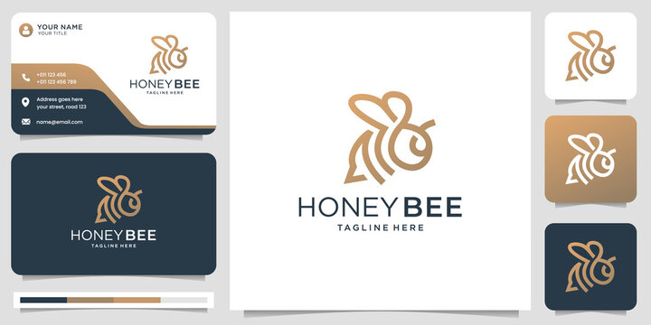 honey bee line logo design. vector symbol illustration and business card template .premium vector