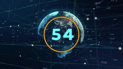 Countdown 60 sec. Earth hologram 3D digital interface background - Powered by Adobe