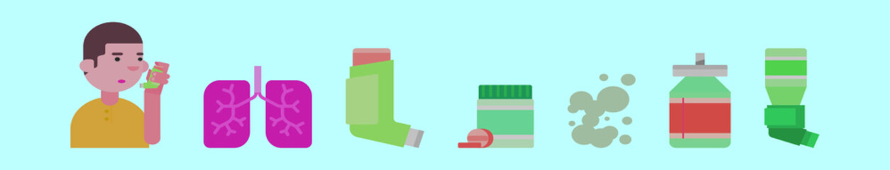 set of asthma and allergy cartoon icon design template with various models. vector illustration isolated on blue background