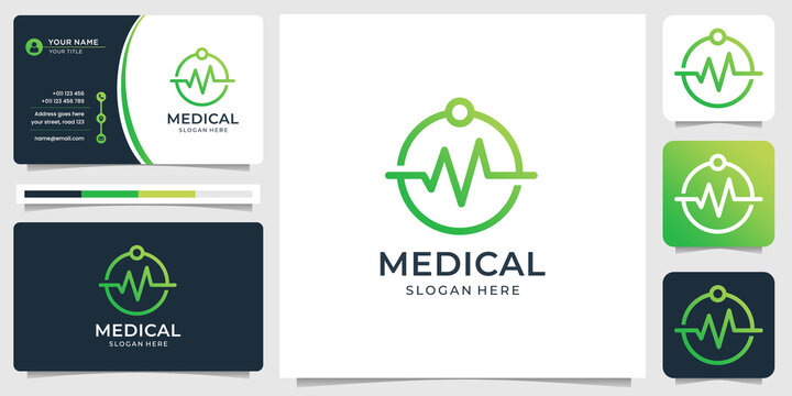 Medical ekg logo design. with creative modern line art style circle concept and business card design template . Premium Vector - Powered by Adobe