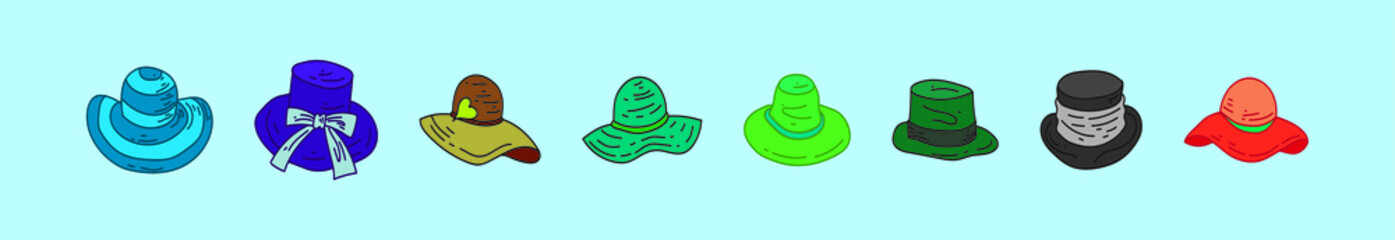 set of bonnet and hat cartoon icon design template with various models. vector illustration isolated on blue background