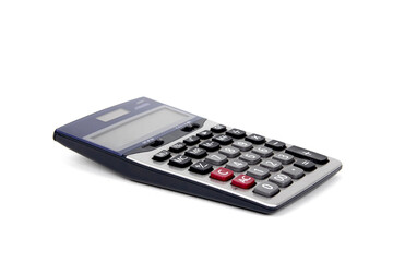 Black and gray digital calculator on white background.