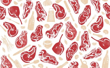 Meat Seamless Pattern. Food Background. Vector illustration.