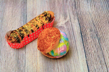 Ice cream puff on wooden background