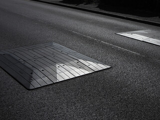 strong graphic close-up of road speed bumps 