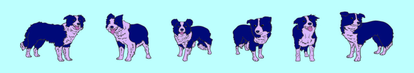 set of border collie dog cartoon icon design template with various models. vector illustration isolated on blue background
