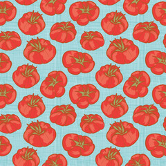 Heirloom tomatoes background seamless vector pattern in a modern retro style.