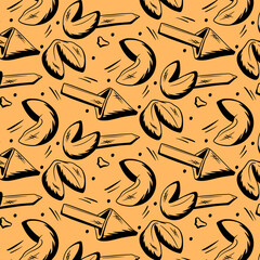 Fortune cookies seamless pattern drawn in sketch style