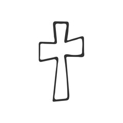 Hand-drawn Christian cross isolated on white background. Religion and Christianity. Christian symbol. Vector illustration