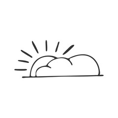 Hand drawn sun and cloud icon isolated on white background. Vector illustration